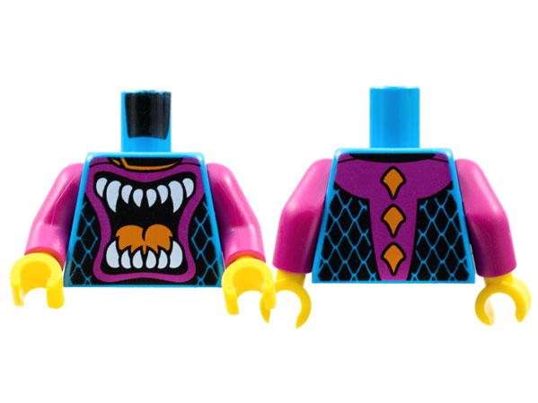 Torso Racing Suit, Angry Open Mouth with White Teeth and Orange Tongue Pattern / Magenta Arms / Yellow Hands