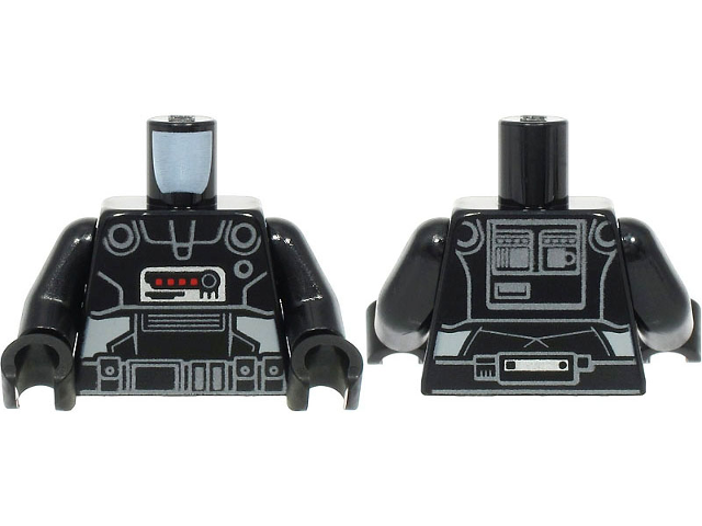 Torso SW Armor Dark Trooper with Silver Lines and Belt, Red Squares and Light Bluish Gray Panels Pattern / Black Arms / Black Hands