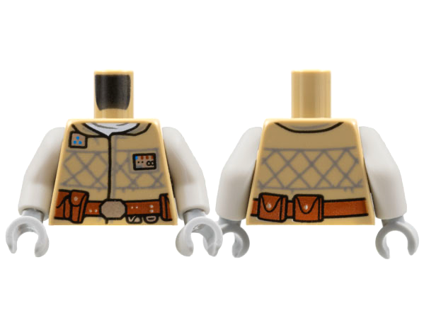 Torso Coat, Silver Badge with Red and Blue Trim, Dark Bluish Gray Mesh, Reddish Brown Belt Pattern / White Arms / Light Bluish Gray Hands