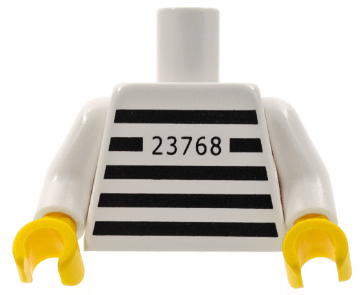 Torso Prison Shirt with Black Stripes and '23768' Thin Font Pattern (Reissue) / White Arms / Yellow Hands