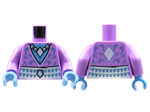 Torso Deep V-Neck, Medium Blue Chest, Pearl Diamond Necklace, Metallic Light Blue Filigree, White Sash Pattern / Medium Lavender Arms / Medium Blue Hands