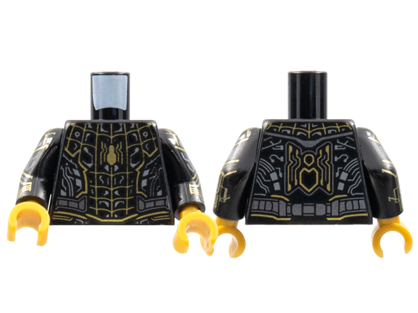 Torso Armor, Gold Spider, Webbing, Dark Bluish Gray Circuitry Pattern / Black Arms with Gold and Dark Bluish Gray Circuitry Pattern / Pearl Gold Hands
