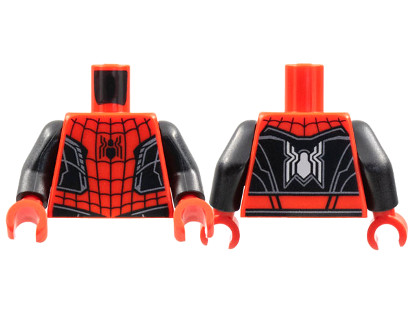 Torso Spider-Man Black Spider, Webbing and Vest, Silver Trim Lines Pattern / Black Arms / Red Hands