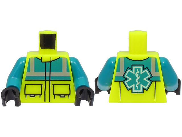 Torso Dark Turquoise Safety Vest with Silver Reflective Stripes, Black Pockets, EMT Star of Life on Back Pattern / Dark Turquoise Arms / Black Hands