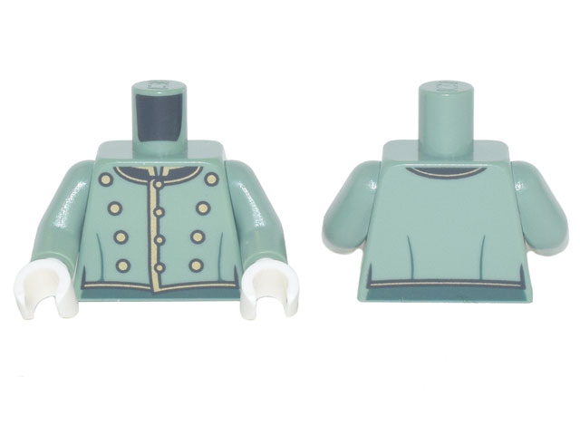 Torso Jacket Formal with Gold and Black Trim and Collar, 12 Buttons, Dark Green Pants Pattern / Sand Green Arms / White Hands