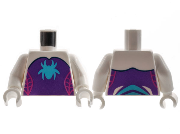 Torso Dark Purple Strapless Top, Medium Azure Spider, Magenta Webbing on Sides Pattern / White Arms / White Hands