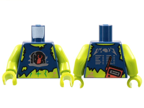 Torso Torn Tour Shirt, Red Hand Bursting from Silver Outline Grave, Lime Skin Pattern / Lime Arms / Lime Hands