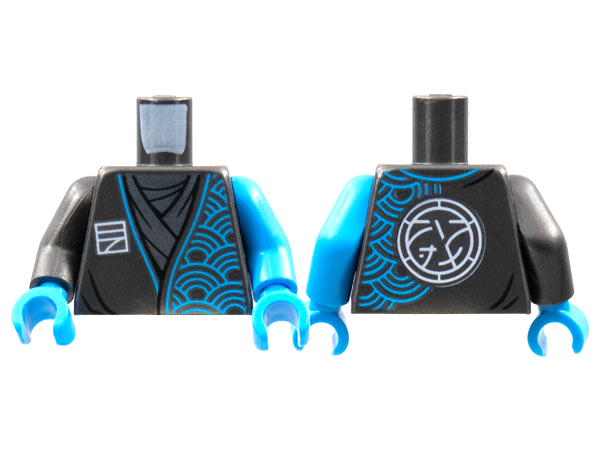Torso Tunic, Dark Azure Arches, Ninjago Logogram Letter N, Core Logo on Back Pattern / Dark Azure Arm Left / Pearl Dark Gray Arm Right / Dark Azure Hands