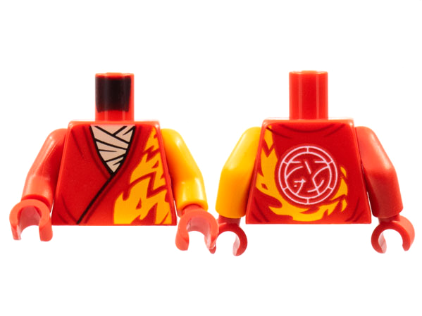 Torso Tunic, White Scarf, Bright Light Orange Flame Trim, Core Logo on Back Pattern / Bright Light Orange Arm Left / Red Arm Right / Red Hands