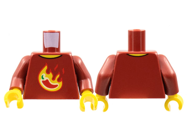 Torso Red Chili Pepper in Yellow Flames Pattern / Dark Red Arms / Yellow Hands