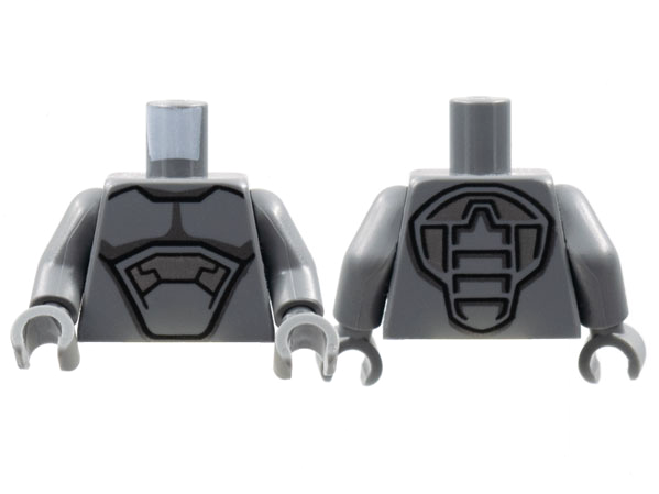 Torso Armor, Silver and Black Panels and Contours Pattern / Dark Bluish Gray Arms / Dark Bluish Gray Hands