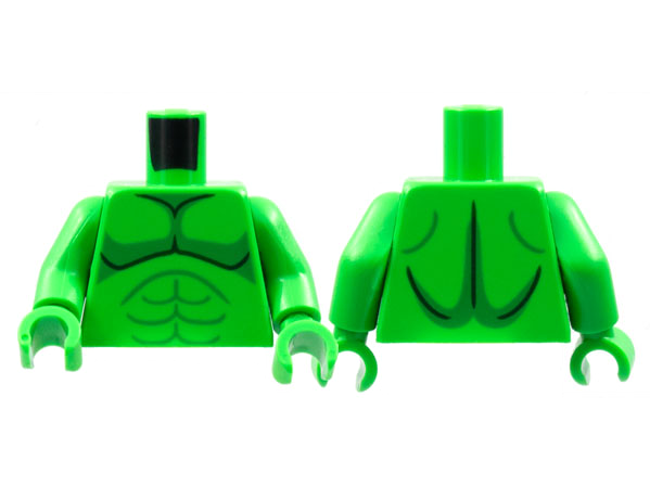 Torso Bare Chest with Black and Green Muscles Outline Pattern / Bright Green Arms / Bright Green Hands