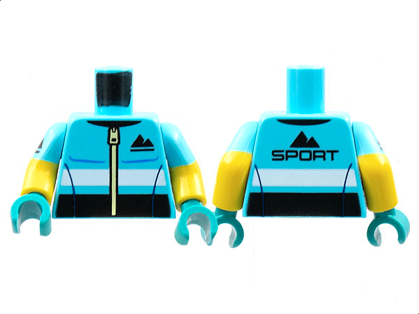 Torso Jacket Black Sport Mountains Logo Pattern / Yellow Arms with Medium Azure Short Sleeves and Black Sport Mountains on Right Arm Pattern / Dark Turquoise Hands