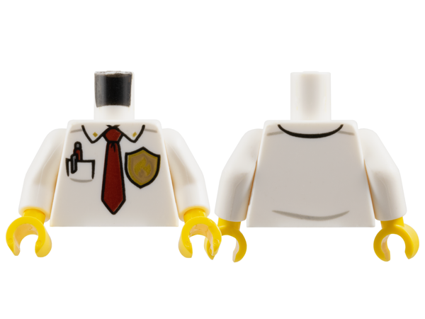 Torso Fire Chief Shirt with Dark Red Tie, Pocket with Dark Red Pen, and Fire Logo Badge Pattern / White Arms / Yellow Hands