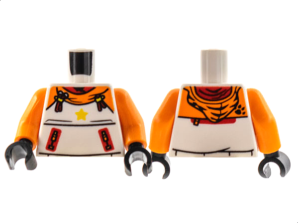 Torso Hoodie, Orange Shoulders and Hood, Yellow Star, Red Tassels Pattern / Orange Arms / Black Hands