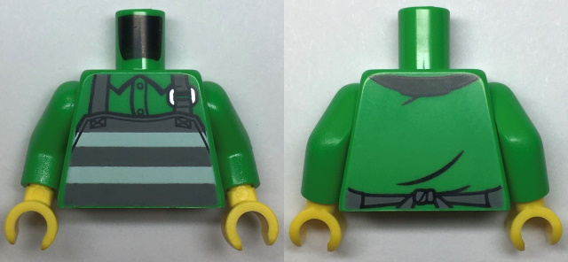 Torso Button Up Shirt, Apron with Prison Stripes Pattern / Bright Green Arms / Yellow Hands