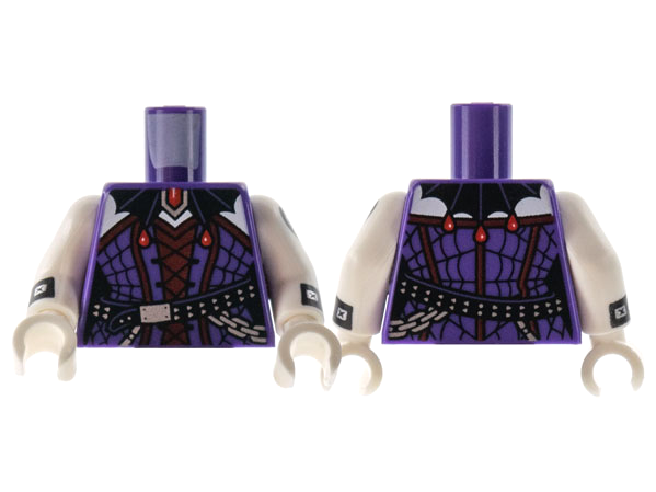 Torso Female Corset, Bat Wing Collar, Dark Red Trim Pattern / White Arms with Black Cuffs, Silver Studs, Heart Tattoo with Fangs Pattern / White Hands