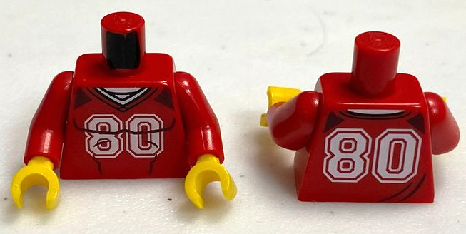 Torso Sports Shirt with White Number 80 Pattern (BAM) / Red Arms / Yellow Hands