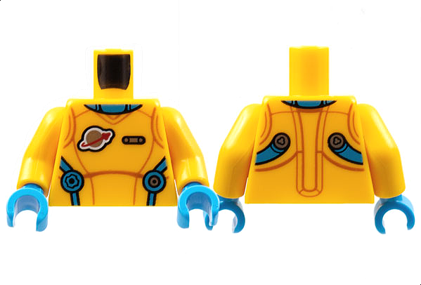 Torso Spacesuit, Dark Azure Neck and Straps, Classic Space Logo, Silver Pin Pattern / Bright Light Orange Arms / Dark Azure Hands