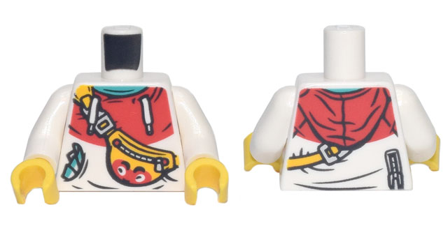 Torso Hoodie with Red Hood, White Drawstrings, Yellow Pouch with Strap, Zipper, and Red Face Pattern / White Arms / Yellow Hands