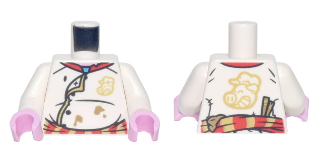 Torso Chef Jacket with Red and Gold Striped Belt, Dark Tan Splotches, and Pigsy Logo Pattern / White Arms / Bright Pink Hands