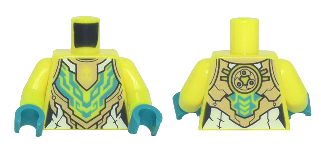 Torso Female Armor with White, Gold, and Dark Turquoise Geometric Pattern / Neon Yellow Arms / Dark Turquoise Hands