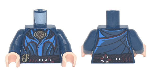 Torso Robe with Dark Azure and Red Trim, Gold Eye-Shaped Brooch, Dark Brown Belt, Sling Ring Pattern / Dark Blue Arms / Light Nougat Hands