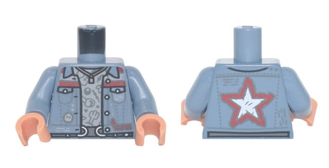 Torso Jacket with Pockets, Red Trim and Star over Light Bluish Gray Shirt, Belt with Silver Buckles Pattern / Sand Blue Arms / Nougat Hands