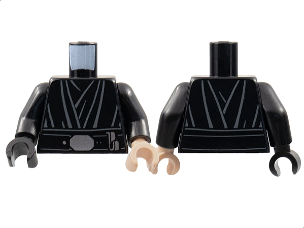 Torso Tunic, Dark Bluish Gray Contour Lines, Large Silver Buckle and Lightsaber Clip Pattern / Black Arms / Light Nougat Hand Left / Black Hand Right