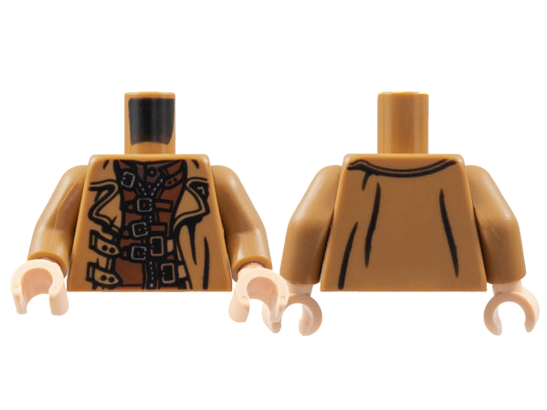 Torso Trench Coat Open over Reddish Brown Jacket with Straps and Zipper, Silver and Copper Buckles Pattern / Medium Nougat Arms / Light Nougat Hands