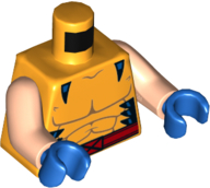 Torso Muscles Outline with Black Marks on Sides, Red Belt with X-Men Logo Buckle Pattern / Light Nougat Arms / Blue Hands