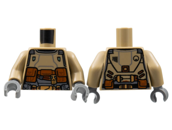 Torso Armor, Reddish Brown and Dark Bluish Gray Trim, Dark Orange Pouches Pattern / Dark Tan Arms / Dark Bluish Gray Hands