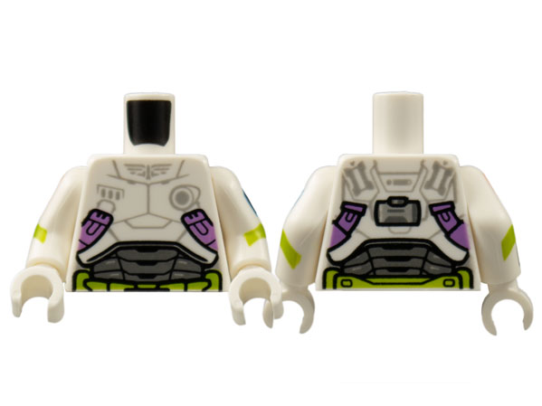 Torso Armor, Light Bluish Gray Star Command Logo, Medium Lavender and Lime Trim Pattern / White Arms with Badge and Lime Stripe Pattern / White Hands