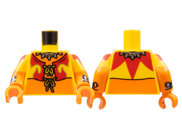 Torso Yellow Vest, Red Fire, Silver Spiked Collar Pattern / Orange Arms with Yellow Short Sleeves, Red Flame, Silver Spike Cuff Pattern / Orange Hands