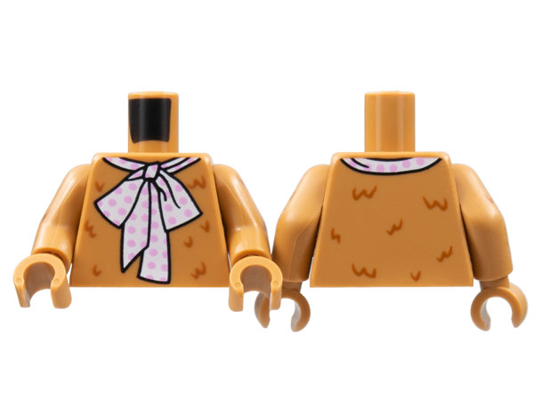Torso Reddish Brown Fur, Large White Tie, Bright Pink Polka Dots Pattern / Medium Nougat Arms with Reddish Brown Fur Pattern / Medium Nougat Hands