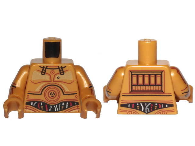 Torso SW C-3PO with Red and Silver Wires and Gold Chest Highlights Pattern / Pearl Gold Arms with C-3PO Pattern / Pearl Gold Hands