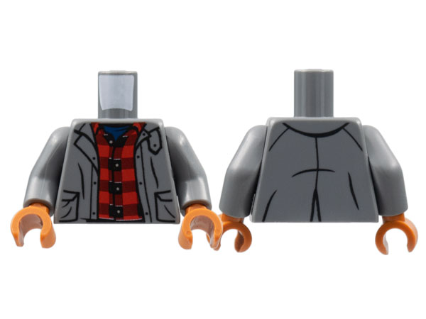 Torso Jacket, Red and Dark Red Flannel Shirt Pattern / Dark Bluish Gray Arms / Dark Orange Hands