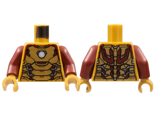 Torso Iron Man Plate Armor, Silver Circle and Trim, Dark Red Edges Pattern / Dark Red Arms / Pearl Gold Hands