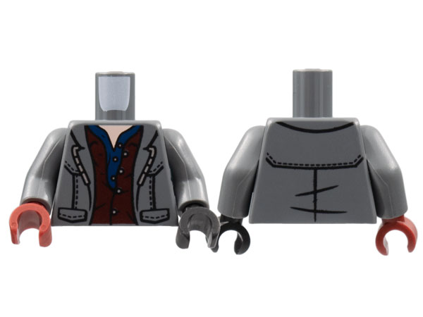 Torso Jacket, Layered Reddish Brown and Dark Blue Shirts, Light Nougat Neck Pattern / Dark Bluish Gray Arms / Black Hand Left / Dark Red Hand Right