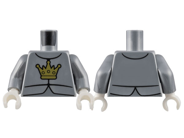 Torso Knight Armor Silver Breastplate with Gold Crown Pattern / Flat Silver Arms / White Hands