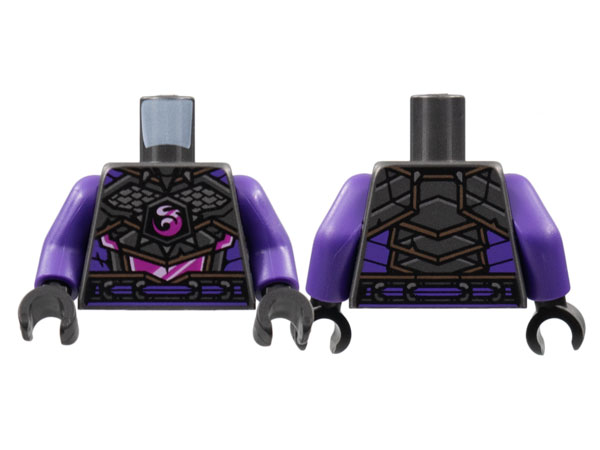Torso Armor, Silver Spikes and Scales, Magenta Dragon Logo and Midriff, Dark Purple Trim Pattern /  Dark Purple Arms / Black Hands
