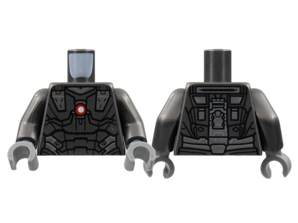 Torso Armor, Silver Trim, Red and White Circle Arc Reactor Pattern / Pearl Dark Gray Arms / Dark Bluish Gray Hands