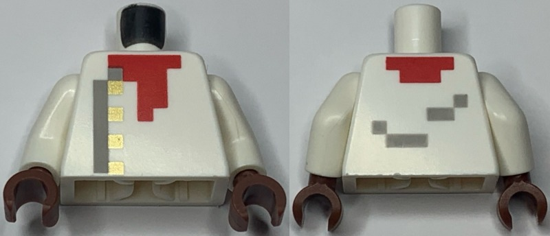 Torso Pixelated Chef's Jacket with Light Bluish Gray Trim and Wrinkles, 4 Gold Buttons, and Red Neckerchief Pattern / White Arms / Reddish Brown Hands