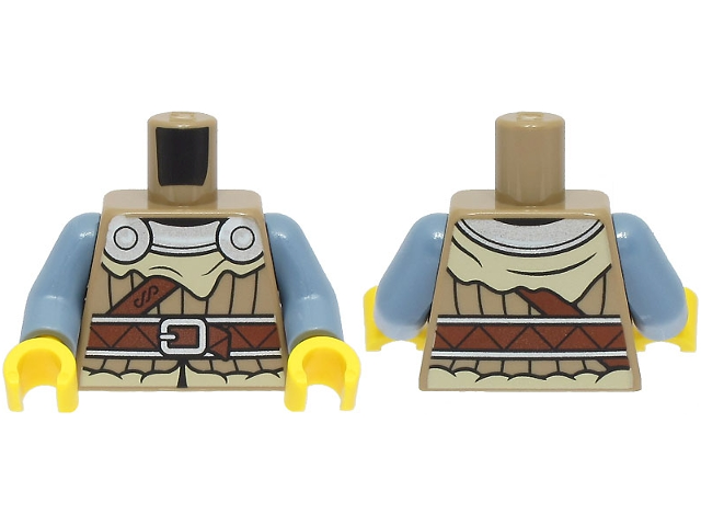 Torso Viking Jacket with Tan Fur, Silver Collar and Shoulder Disks, Reddish Brown Strap and Belt with Buckle Pattern / Sand Blue Arms / Yellow Hands