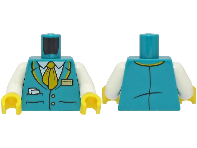 Torso Suit Jacket with 2 Buttons and Pockets with Paper over White Shirt, Bright Light Orange Tie and Collar, Gold Badge Pattern / White Arms / Yellow Hands