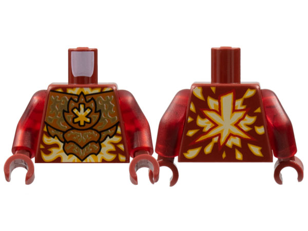 Torso Dark Orange Breastplate with Gold Energy, Bright Light Orange and White Ninjago Logogram Letter K, Flames Pattern / Trans-Red Arms / Dark Red Hands