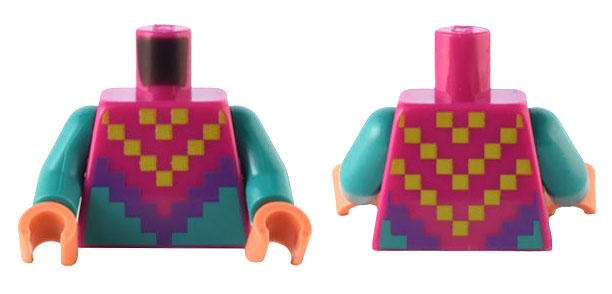 Torso Pixelated Lime and Dark Purple Triangle Scarf / Poncho over Dark Turquoise Shirt Pattern / Dark Turquoise Arms / Nougat Hands