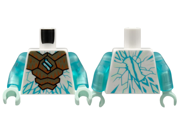 Torso Gold Armor with Dark Orange Crystals, Medium Azure Ninjago Logogram Letter Z and Ice Crystals Pattern / Trans-Light Blue Arms / Light Aqua Hands