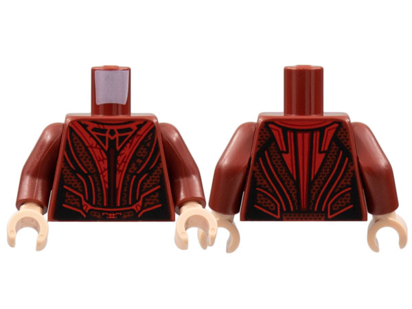 Torso Female Mesh Top, Red Vertical Webbing Pattern / Dark Red Arms / Light Nougat Hands