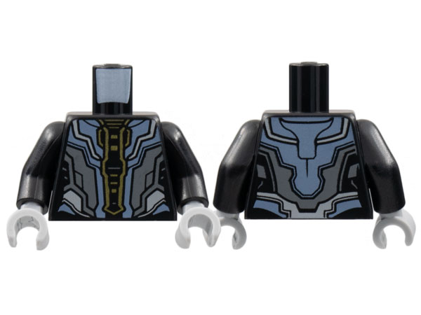 Torso Armor, Sand Blue and Dark Bluish Gray Panels, Gold Down Middle Pattern / Black Arms / Light Bluish Gray Hands